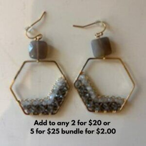 Gold and grey beaded earrings